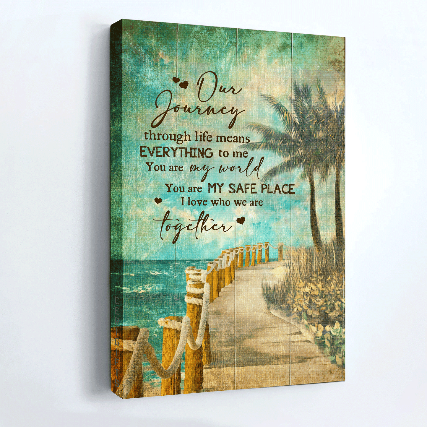 Couple Portrait Canvas - Ocean view, Blue sky painting, Road by the Sea Portrait Canvas - Gift For Couple, Spouse, Lover - You are my world Portrait Canvas