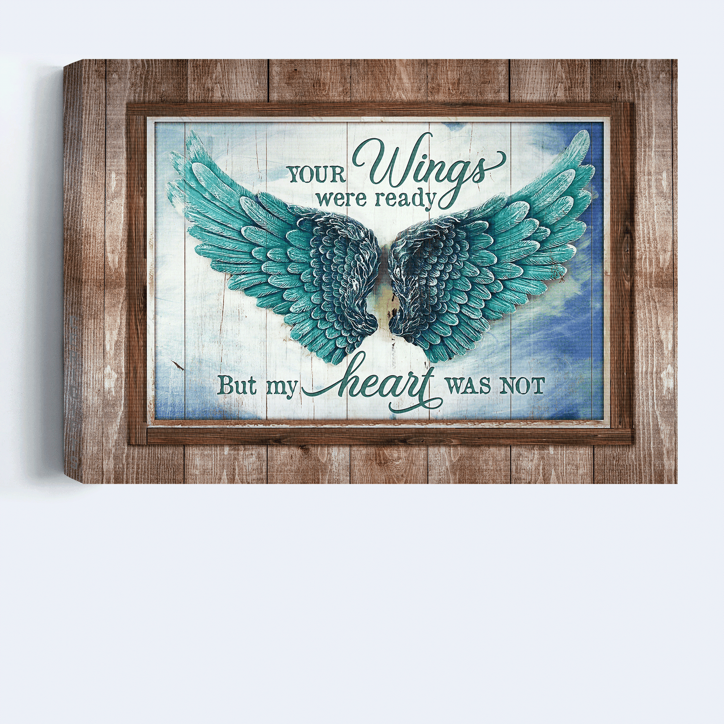 Memorial Landscape Canvas - Angel Wings, Blue sky Landscape Canvas - Memorial Gift For Family Members - Your wings were ready but my heart was not