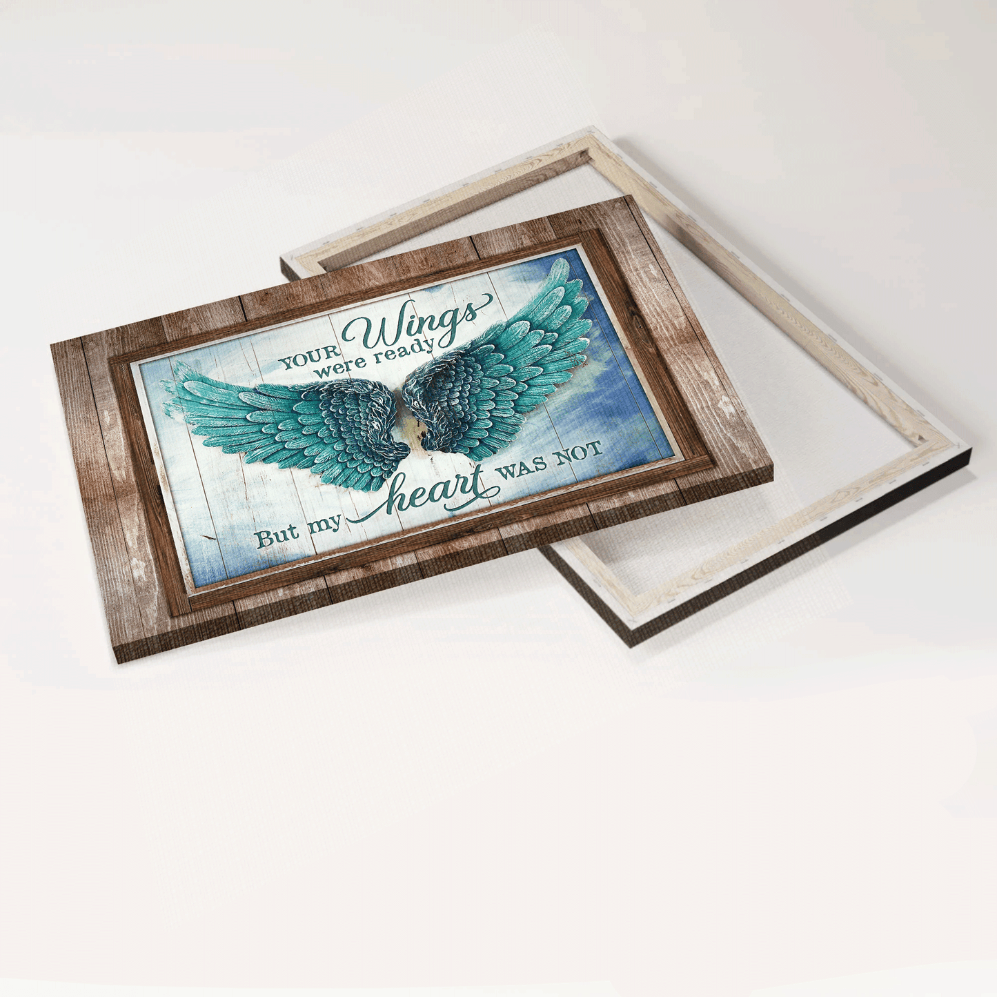 Memorial Landscape Canvas - Angel Wings, Blue sky Landscape Canvas - Memorial Gift For Family Members - Your wings were ready but my heart was not