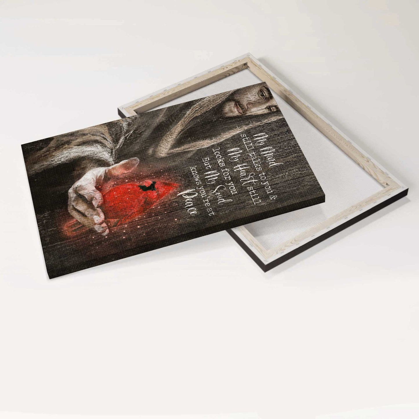 Heaven Portrait Canvas - Red cardinal, Jesus hand, My soul knows you're at peace Portrait Canvas - Memorial Gift For Family Members Canvas Prints, Wall Art