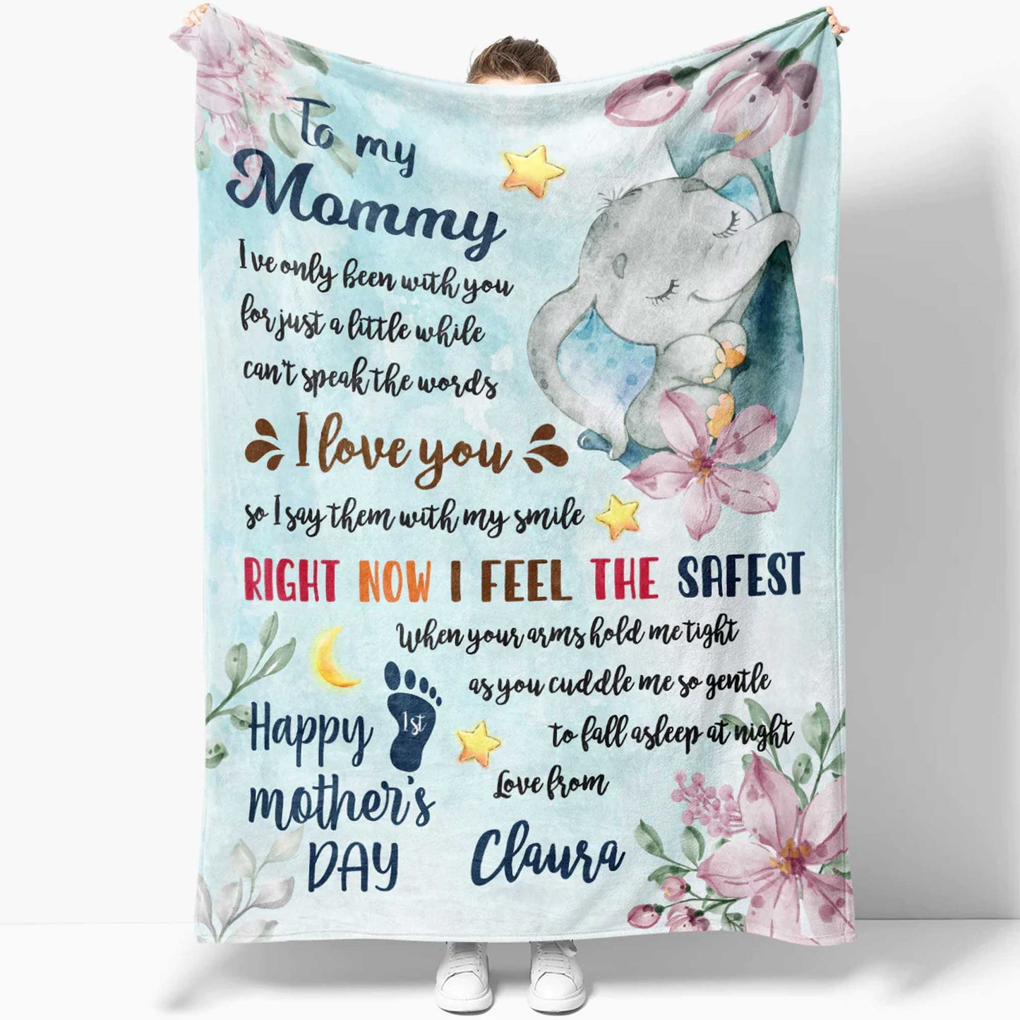 Gift For Mom 1st First Mother's Day Personalized Blanket - Elephant, Custom Name, To My Mommy Blanket - Gift For Mother's Day, Presents For Mom
