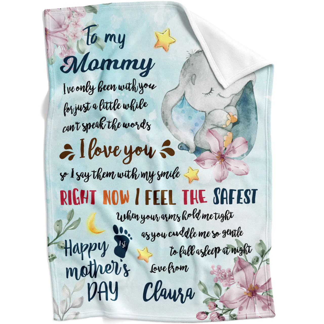 Gift For Mom 1st First Mother's Day Personalized Blanket - Elephant, Custom Name, To My Mommy Blanket - Gift For Mother's Day, Presents For Mom
