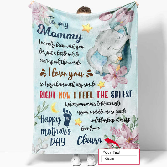 Gift For Mom 1st First Mother's Day Personalized Blanket - Elephant, Custom Name, To My Mommy Blanket - Gift For Mother's Day, Presents For Mom