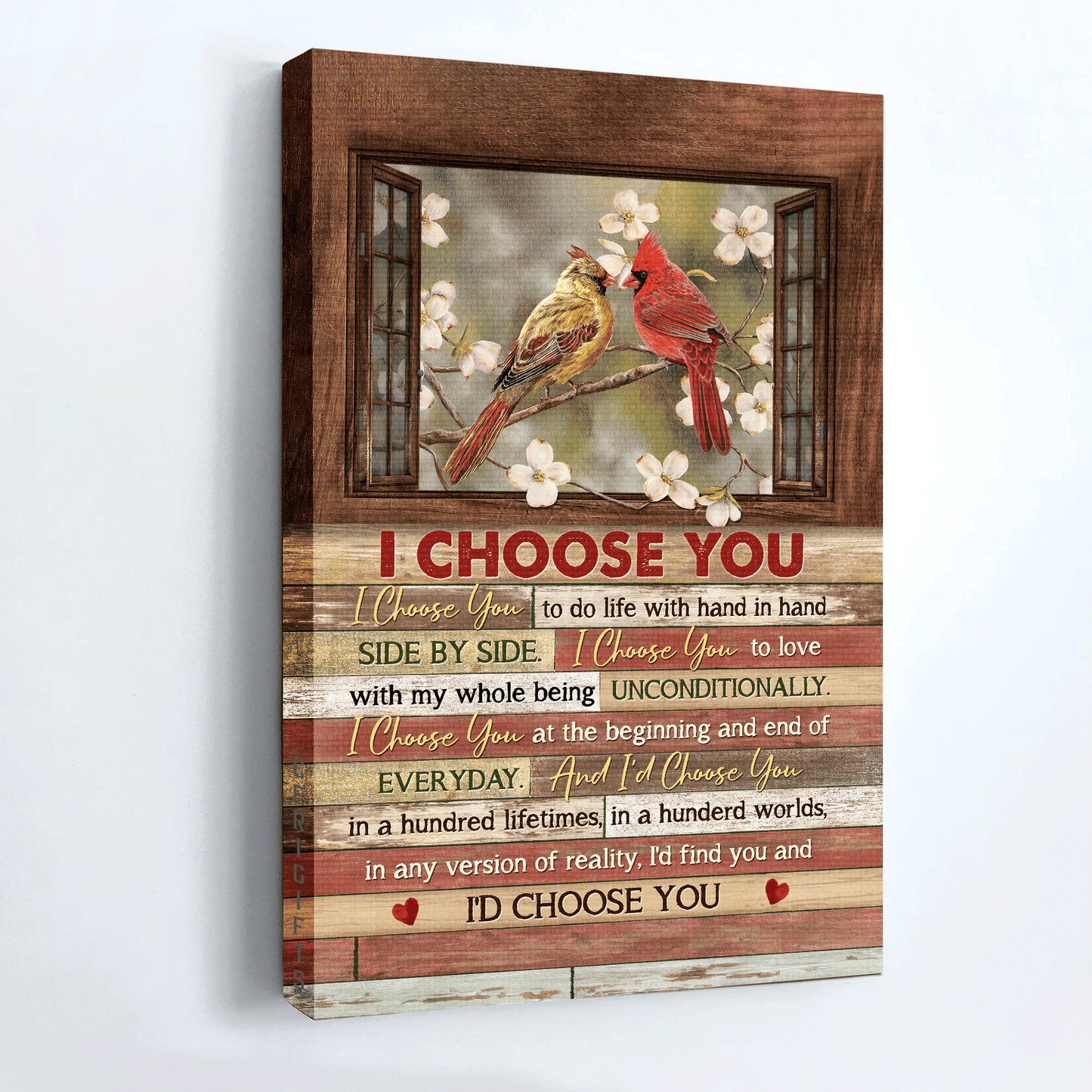 Couple Portrait Canvas - Spring forest, Pretty cardinal, Small window, I choose you canvas- Gift for couple, lover - Portrait Canvas Prints, Wall Art