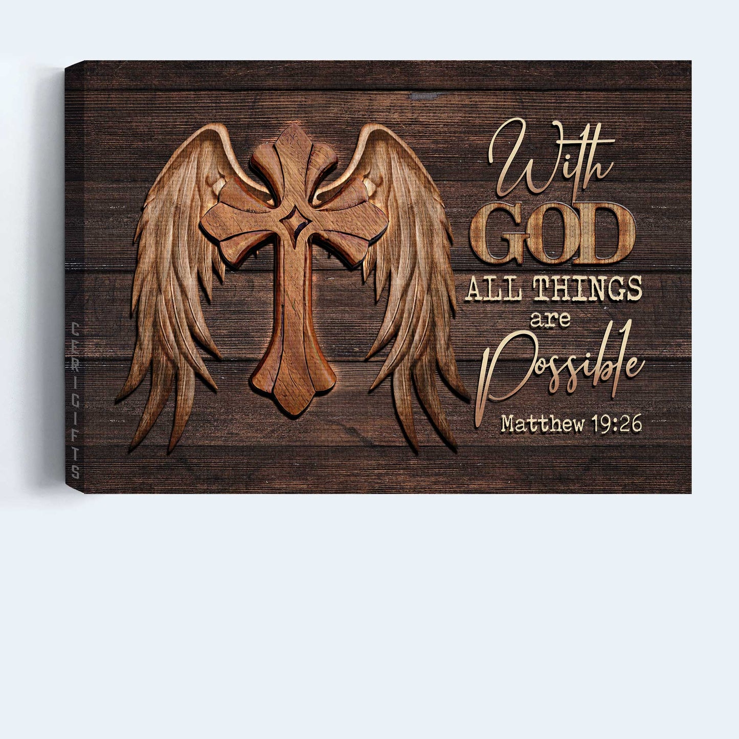 Memorial Landscape Canvas - Angel wings, Unique cross Landscape Canvas - Memorial Gift For Family Members - With God all things are possible