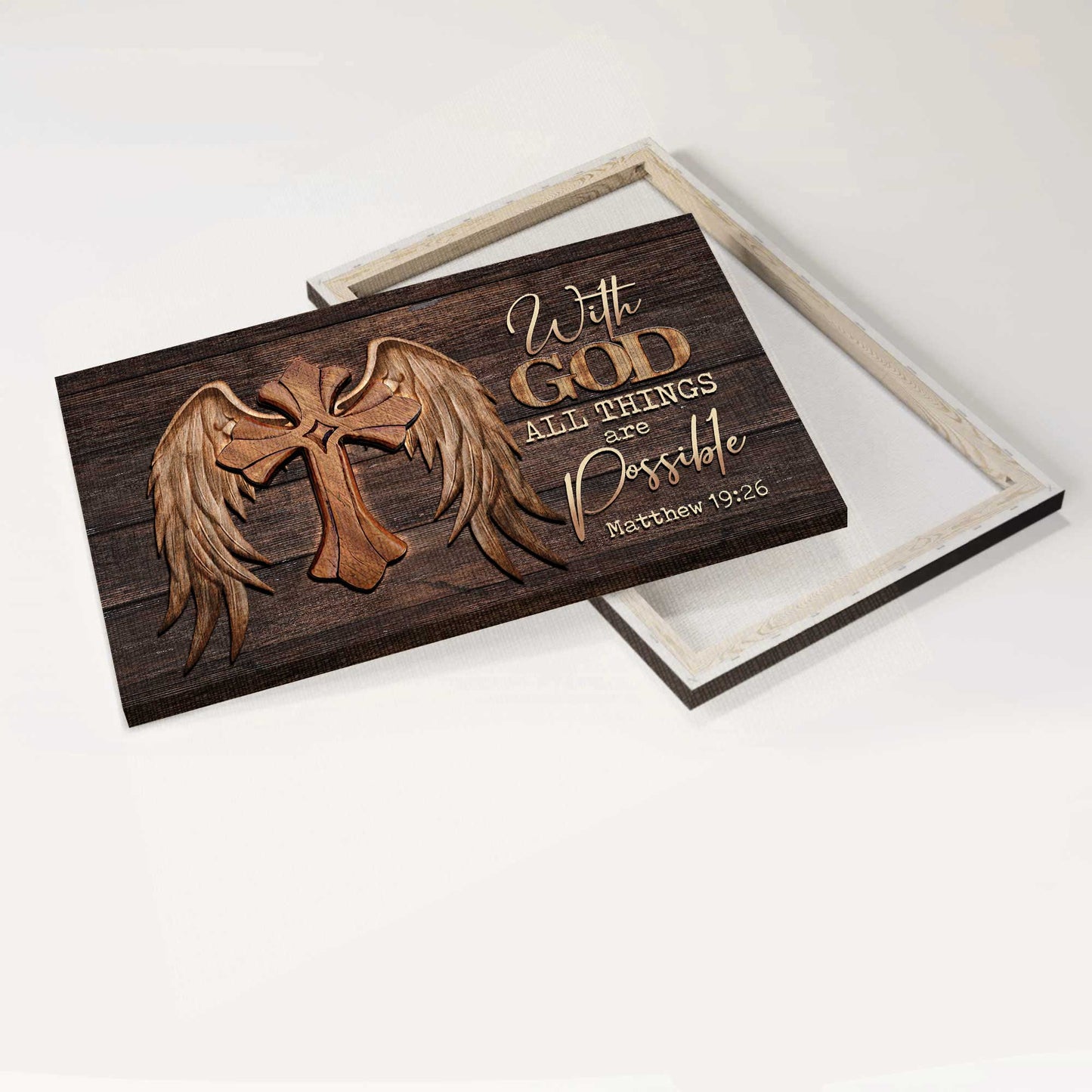 Memorial Landscape Canvas - Angel wings, Unique cross Landscape Canvas - Memorial Gift For Family Members - With God all things are possible