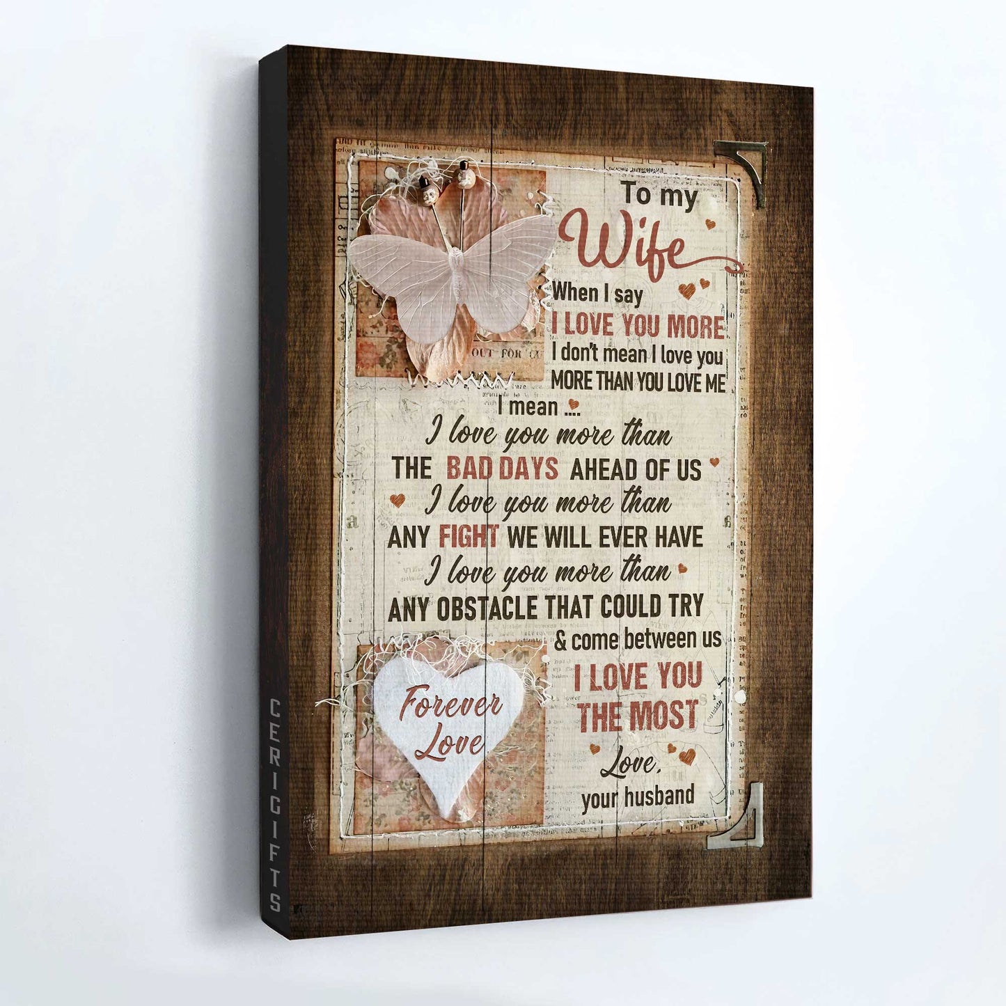Gift For Wife Portrait Canvas - To My Wife, Butterfly, Happy Marriage, Couple Canvas - Valentine's Day Gift For Couple, Spouse, Lover - I Love You The Most