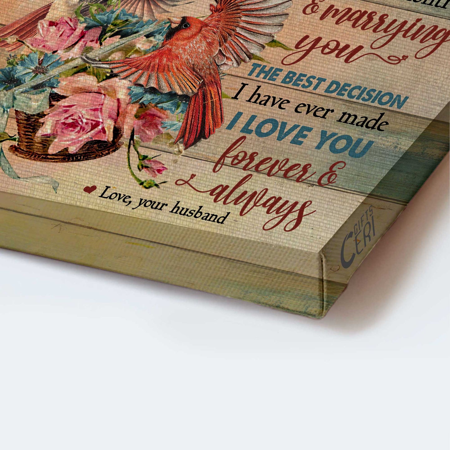 Gift For Wife Portrait Canvas - To My Wife, Cardinal Painting, Flower Basket Canvas - Valentine's Day Gift For Couple, Spouse, Lover - I Love You Forever And Always - Couple Canvas