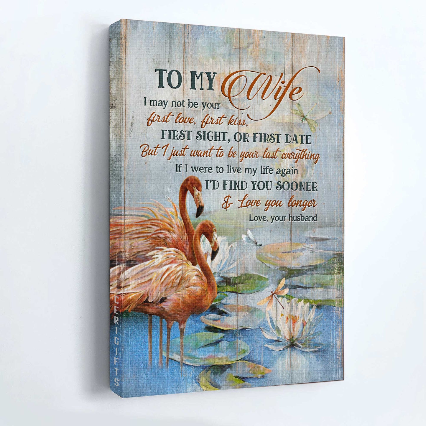 Gift For Wife Portrait Canvas - To My Wife, Pretty Flamingo, Lotus Painting Canvas - Valentine's Day Gift For Couple, Spouse, Lover - I'd Find You Sooner - Family Canvas