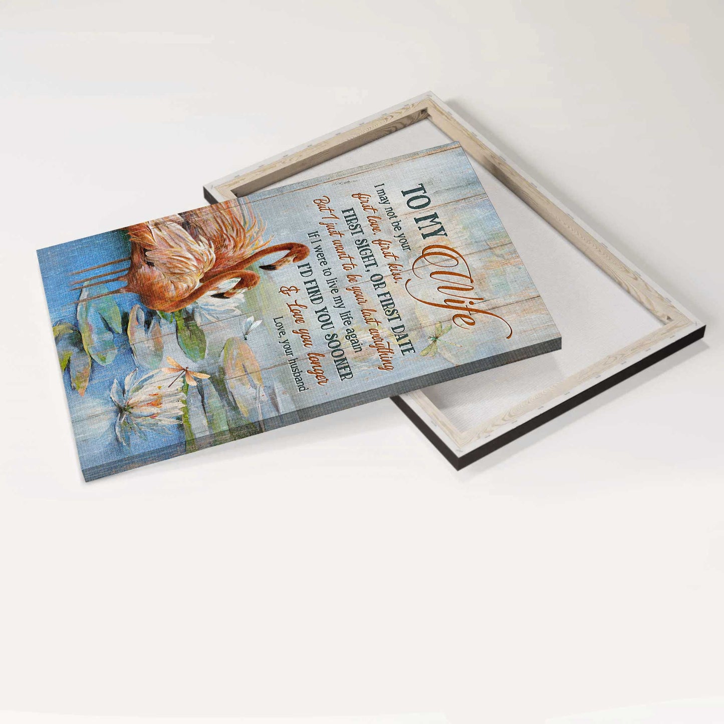 Gift For Wife Portrait Canvas - To My Wife, Pretty Flamingo, Lotus Painting Canvas - Valentine's Day Gift For Couple, Spouse, Lover - I'd Find You Sooner - Family Canvas