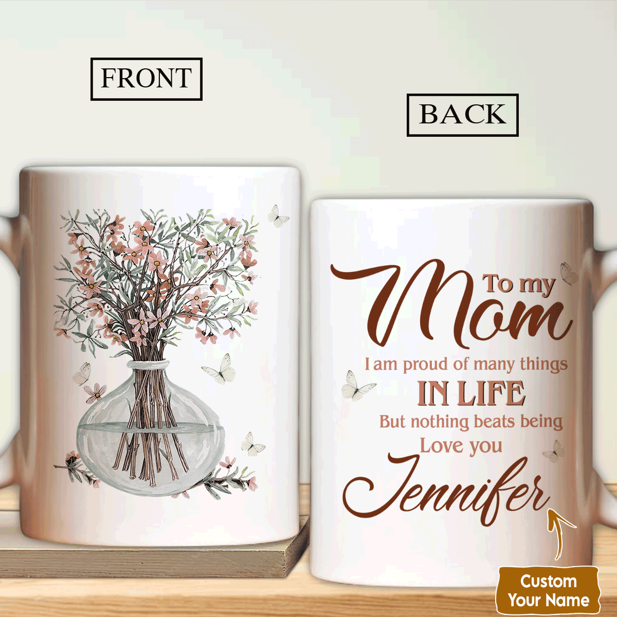 Gift For Mom Personalized Mug - Daughter to mom, Baby flower vase, Still life painting Mug - Custom Gift For Mother's Day, Presents for Mom- Proud Mug