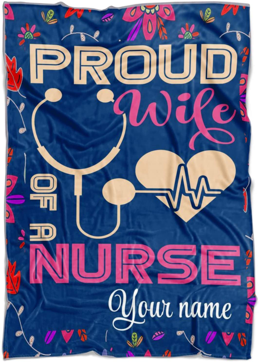 Personalized Couple Blanket - Nurse, Love Heart Blanket - Custom Romantic Gift For Wife, Lover, Newlyweds, Birthday, Anniversary Wedding, Christmas, Valentine's Day Blanket - Proud Wife Of A Nurse Blanket