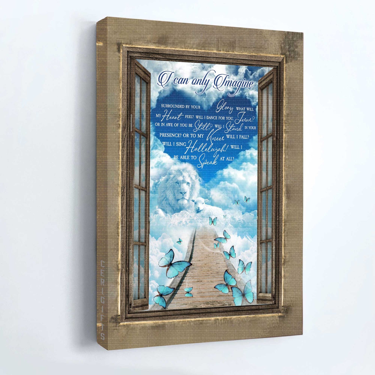 Memorial Portrait Canvas - Heaven, Way To Heaven, Lion, Butterfly, Blue Sky Canvas - Memorial Gift For Members Family - I Can Only Imagine Canvas