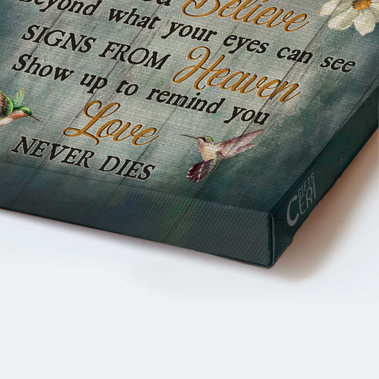 Heaven Portrait Canvas - White Daisy Flower, Hummingbird Memorial Canvas - Memorial Gift For Member Family - Love Never Dies Canvas