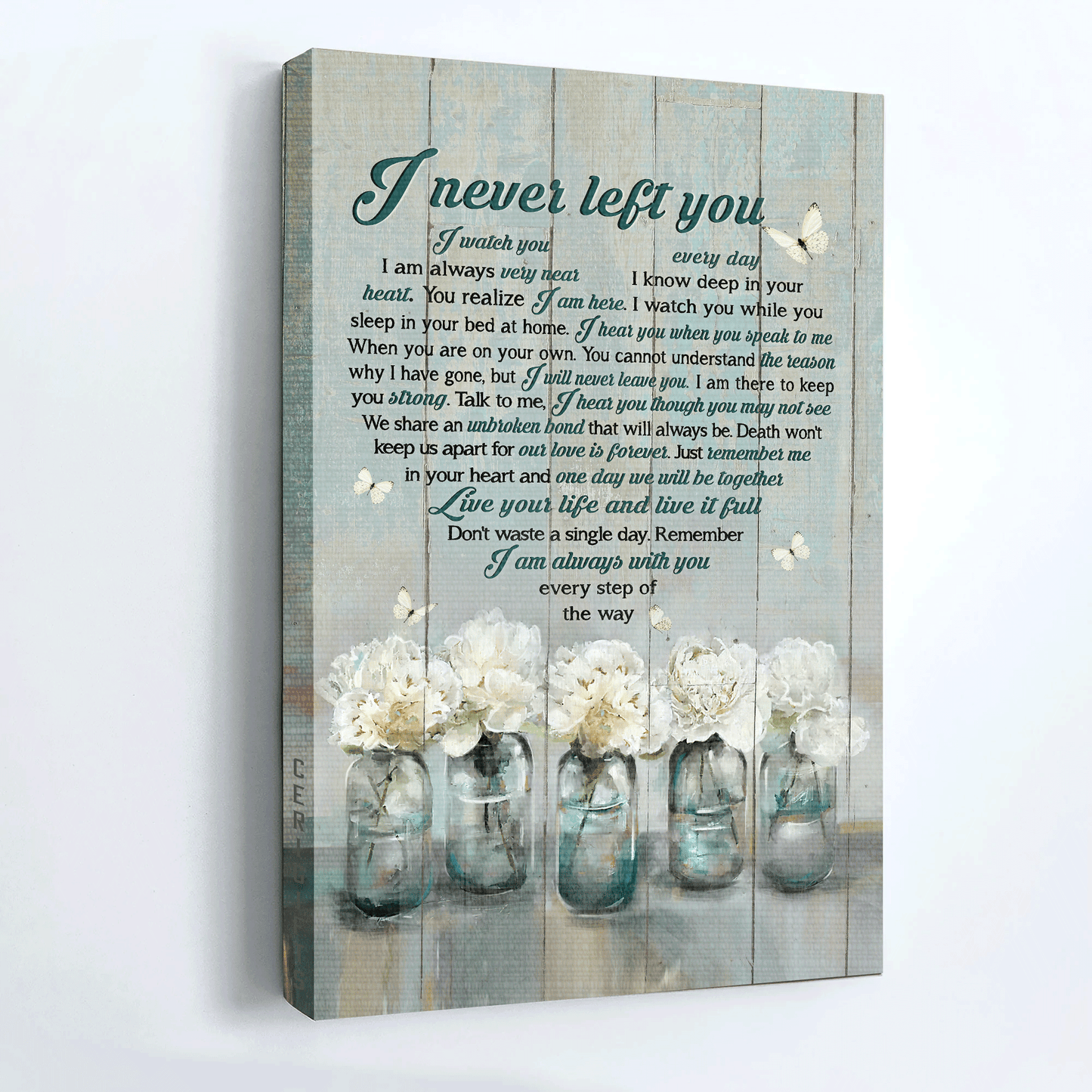 Couple Portrait Canvas - White Flower Vase, Crystal Vase, Pretty Butterfly Canvas - Memorial Gift For Couple, Spouse, Lover, Family - I Never Left You