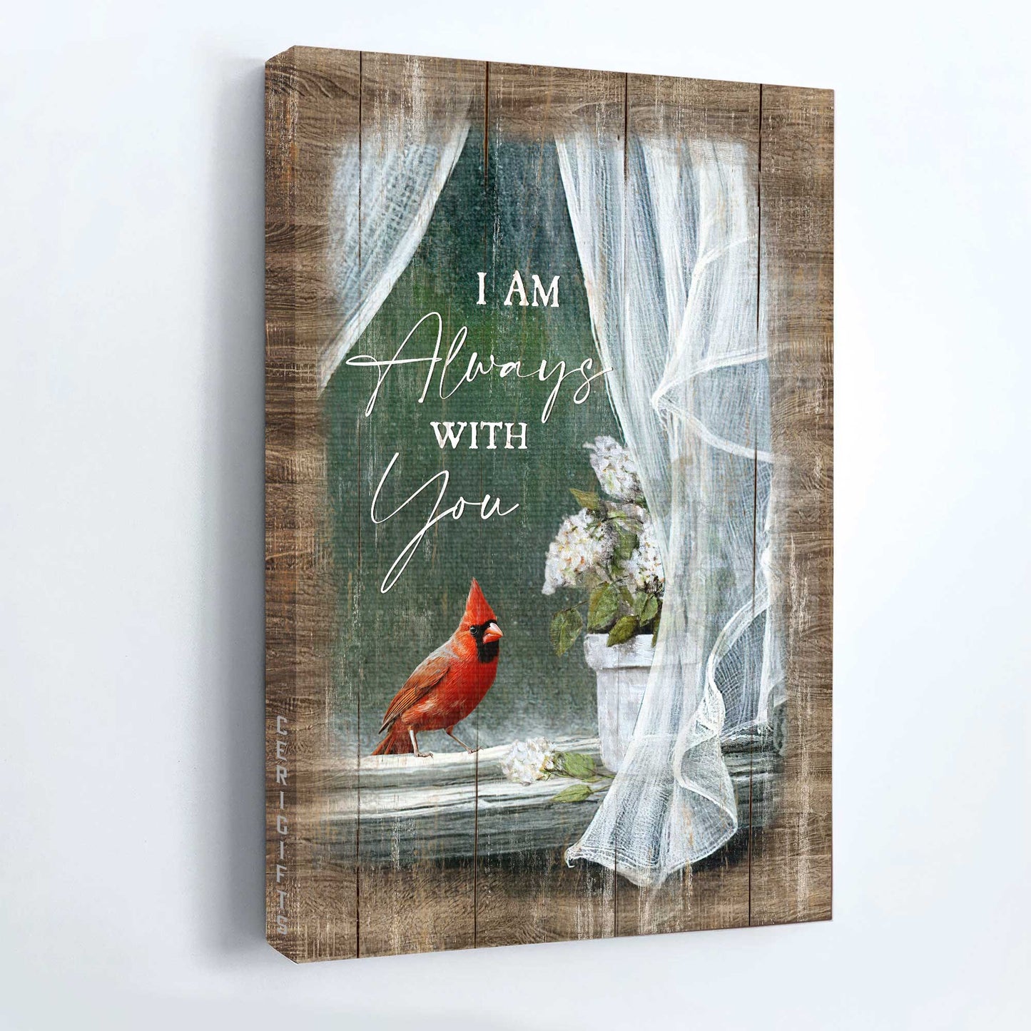 Heaven Portrait Canvas - White Hydrangea, Cardinal Painting, Spring Drawing, Memorial Canvas - Memorial Gift For Member Family - I Am Always With You