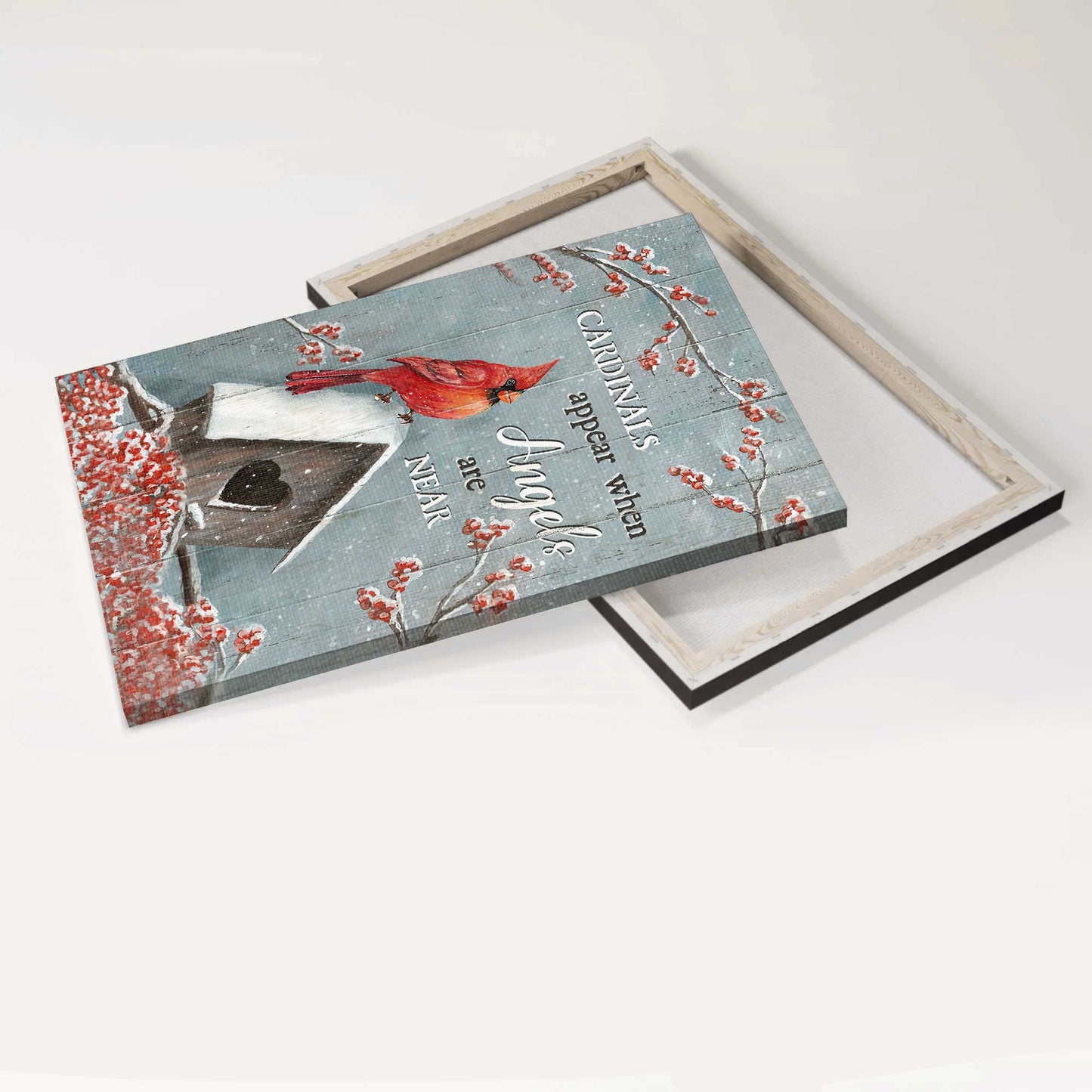 Heaven Portrait Canvas - Wooden Birdhouse, Red Cardinal, Memorial Canvas - Memorial Gift For Member Family - Cardinals Appear When Angels Are Near