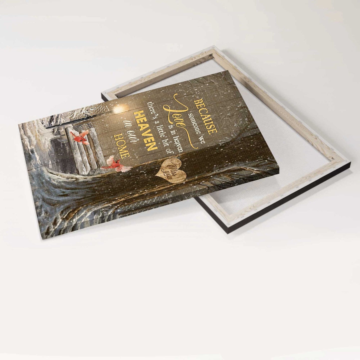 Heaven Portrait Canvas - Wooden Chair, Snow Park, Red Cardinal, Memorial Canvas - Memorial Gift For Member Family - There's A Little Bit Of Heaven In Our Home