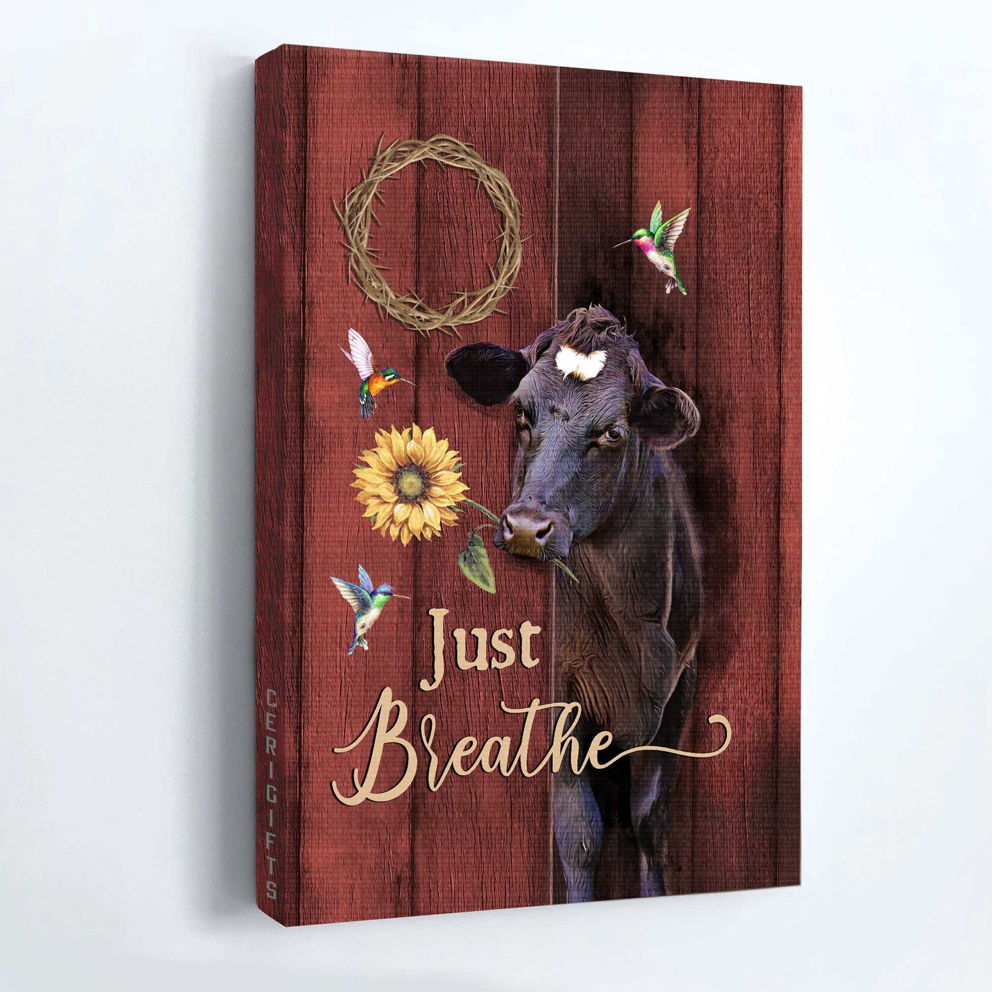 Jesus Portrait Canvas - Angus cow, Sunflower, Life on farm, Crown of thorns Portrait Canvas - Gift For Christian - Just breath