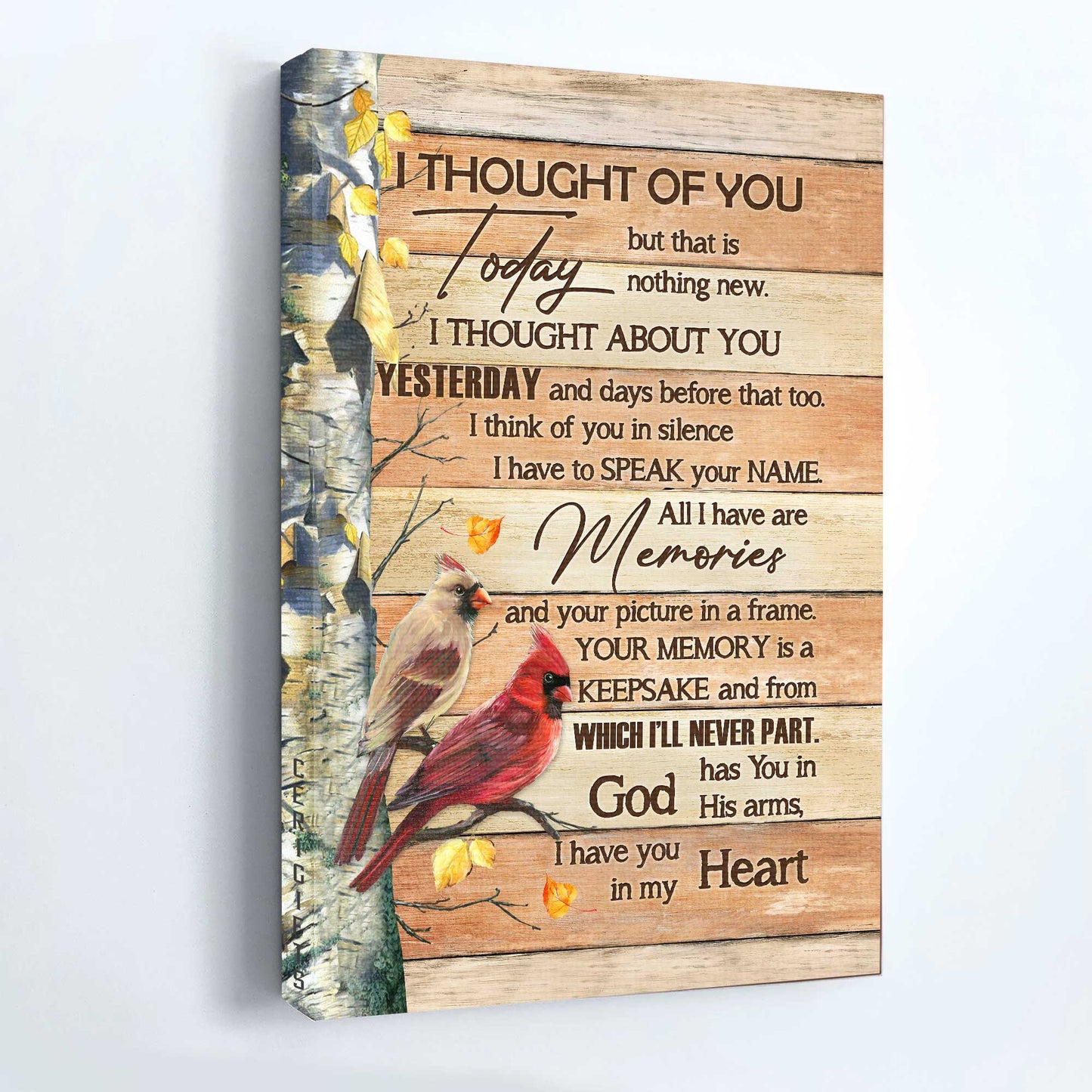 Heaven Portrait Canvas - Yellow Forest Painting, Cardinal Drawing, Memorial Canvas - Memorial Gift For Member Family - I Thought Of You Today