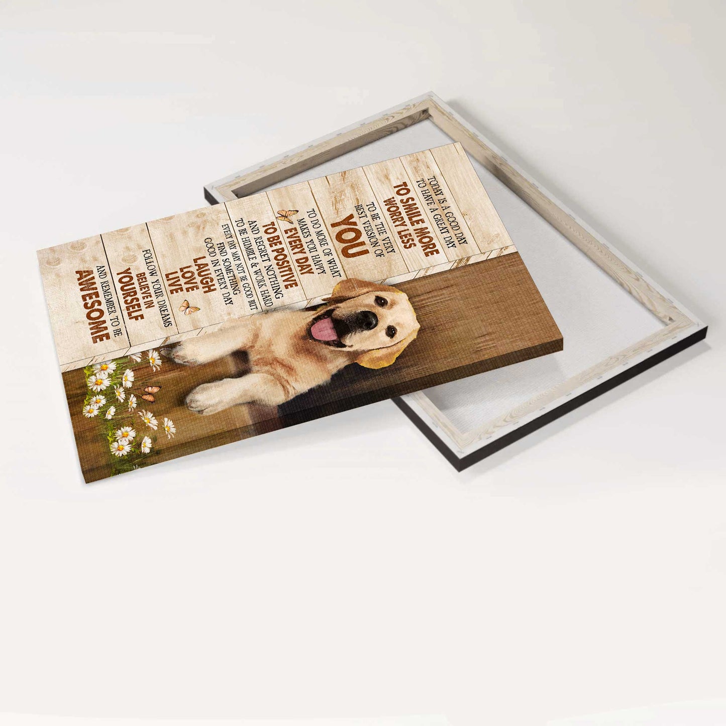 Labrador Retriever Dog Portrait Canvas - Yellow Labrador, Daisy Flower Canvas - Gift for Labrador, Dog Lovers - Believe In Yourself And Remember To Be Awesome