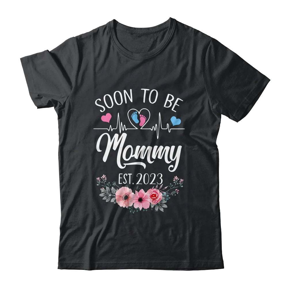 Mommy Floral Heart Beat Mother's Day T-shirt - Soon To Be Mommy Pregnancy Personalized Shirt - Custom Name And Year Shirt For Gigi, Nana, Mimi