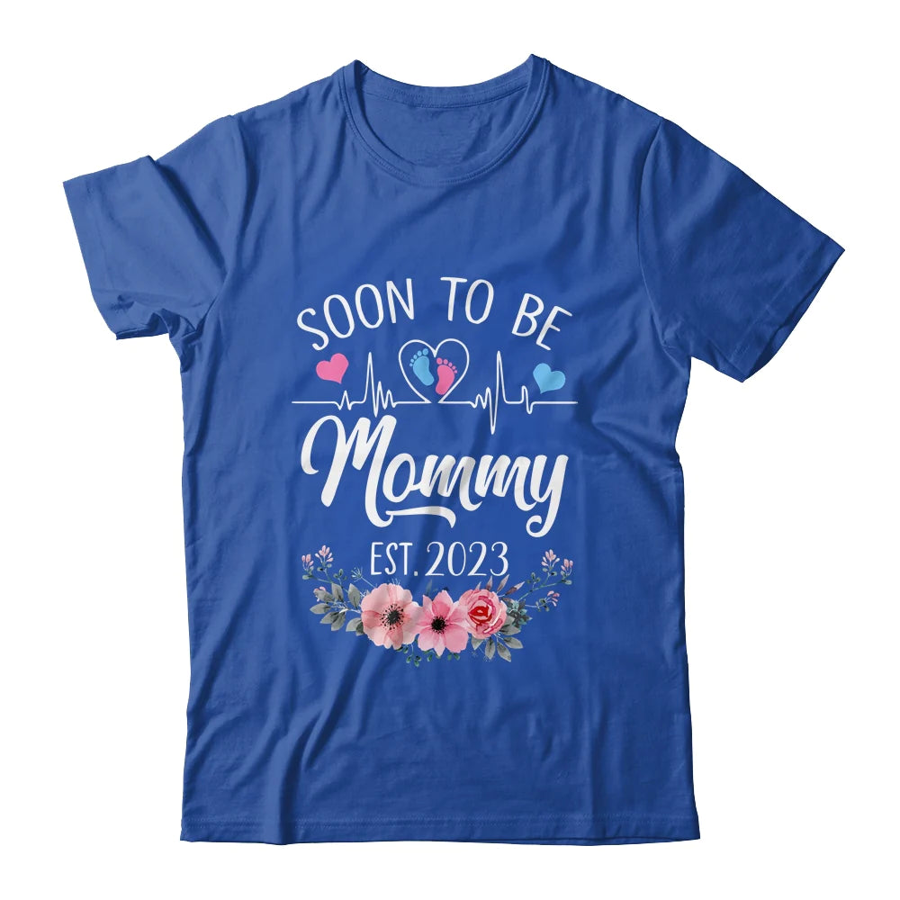 Mommy Floral Heart Beat Mother's Day T-shirt - Soon To Be Mommy Pregnancy Personalized Shirt - Custom Name And Year Shirt For Gigi, Nana, Mimi