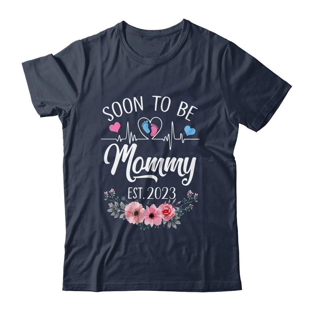 Mommy Floral Heart Beat Mother's Day T-shirt - Soon To Be Mommy Pregnancy Personalized Shirt - Custom Name And Year Shirt For Gigi, Nana, Mimi