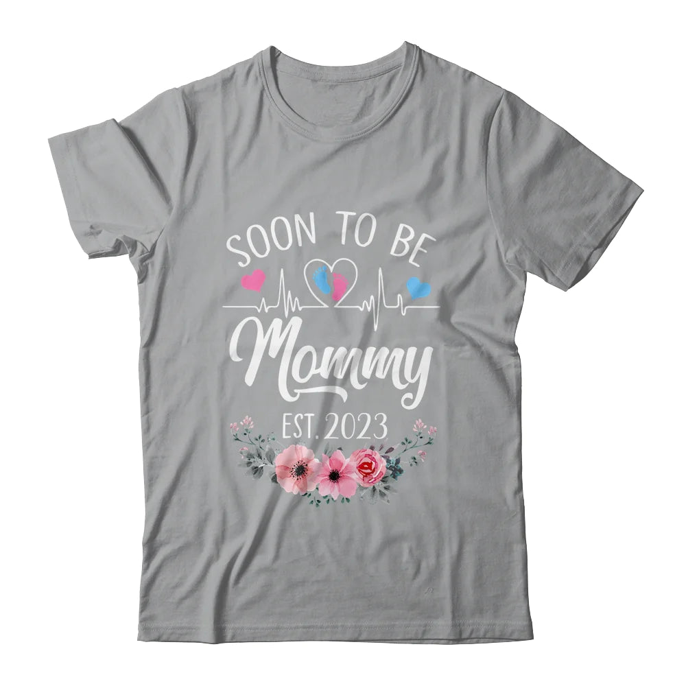 Mommy Floral Heart Beat Mother's Day T-shirt - Soon To Be Mommy Pregnancy Personalized Shirt - Custom Name And Year Shirt For Gigi, Nana, Mimi