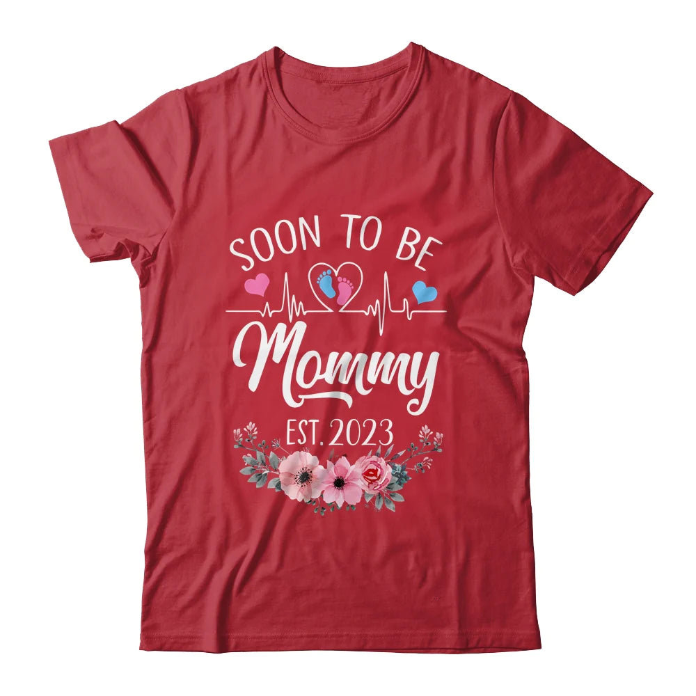 Mommy Floral Heart Beat Mother's Day T-shirt - Soon To Be Mommy Pregnancy Personalized Shirt - Custom Name And Year Shirt For Gigi, Nana, Mimi