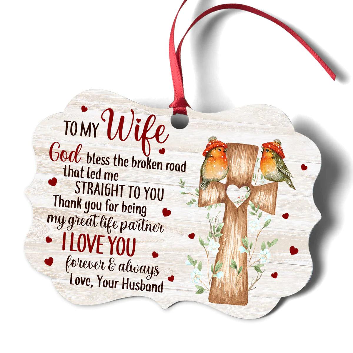 Personalized Gift For Wife Aluminum Ornament - Cross, Bird Couple Aluminium Ornament - Custom Gift For Wife, Christian Couple, Spouse, Lover - Thank You For Being My Great Life Partner