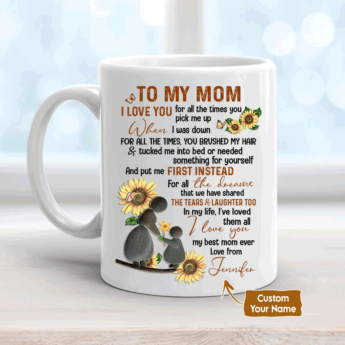 Gift For Mom Personalized Mug - Daughter to mom, Sunflower, Mother and child Mug - Custom Gift For Mother's Day, Presents for Mom - You pick me up Mug