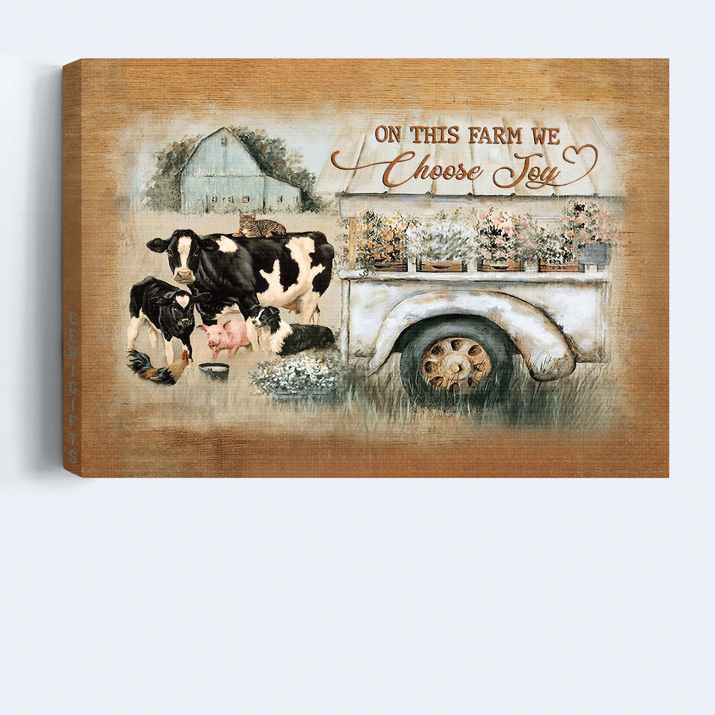 Farm Landscape Canvas- Animals, Flower Car, Peaceful Life Landscape Canvas- Gift For Farm Lover- On This Farm We Choose Joy