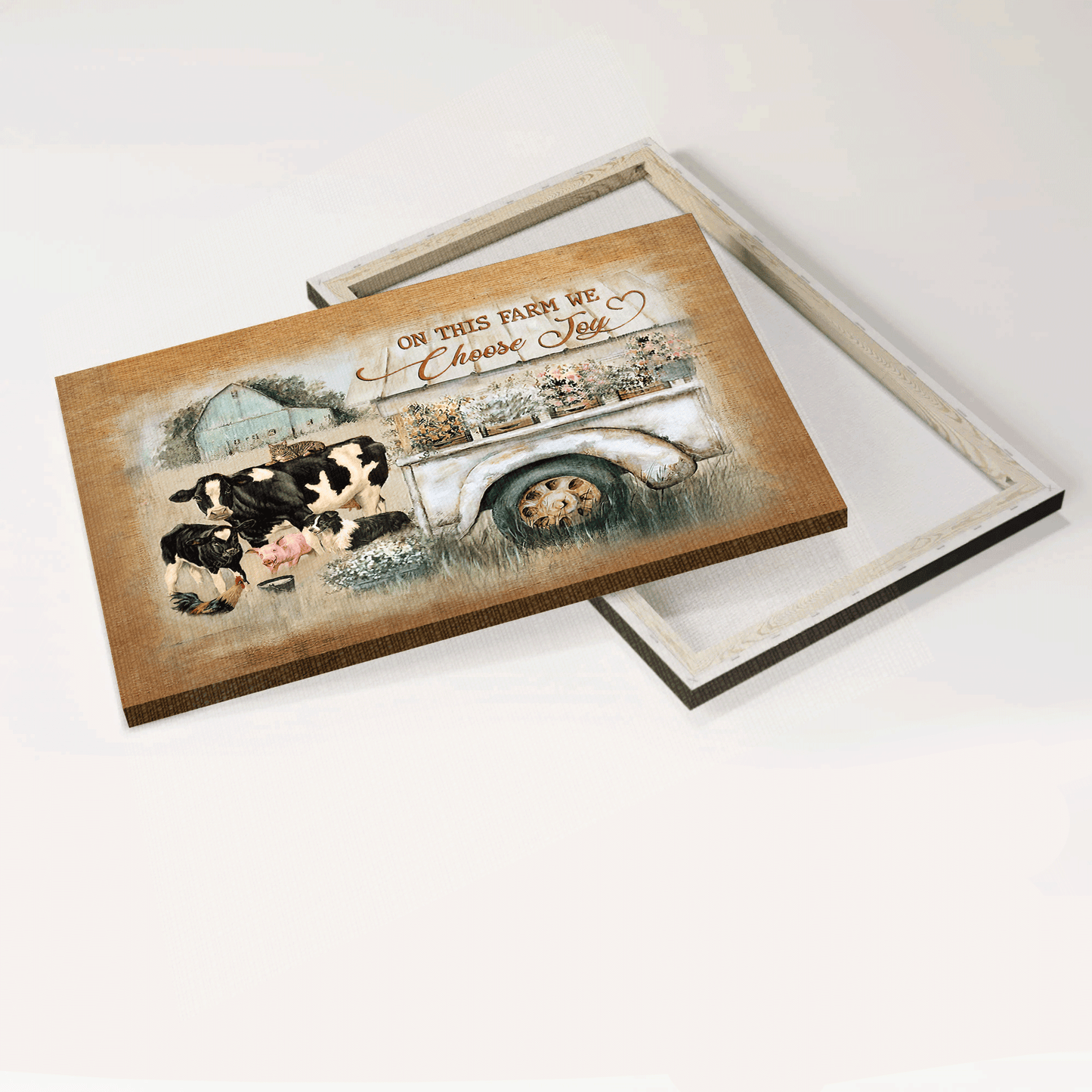 Farm Landscape Canvas- Animals, Flower Car, Peaceful Life Landscape Canvas- Gift For Farm Lover- On This Farm We Choose Joy