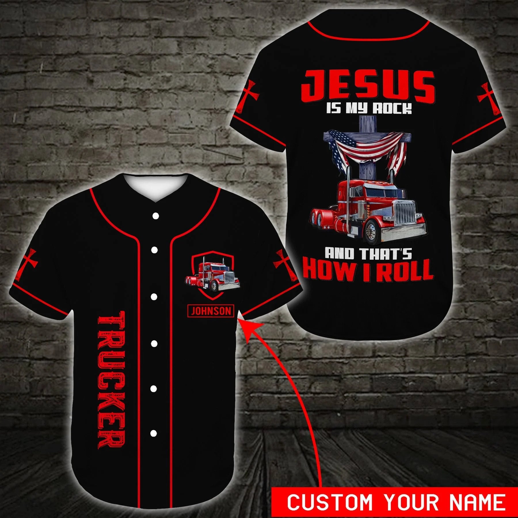 Personalized Jesus Baseball Jersey - Cross, Trucker Baseball Jersey - Gift For Christians - Jesus Is My Rock Custom Baseball Jersey Shirt For Men Women
