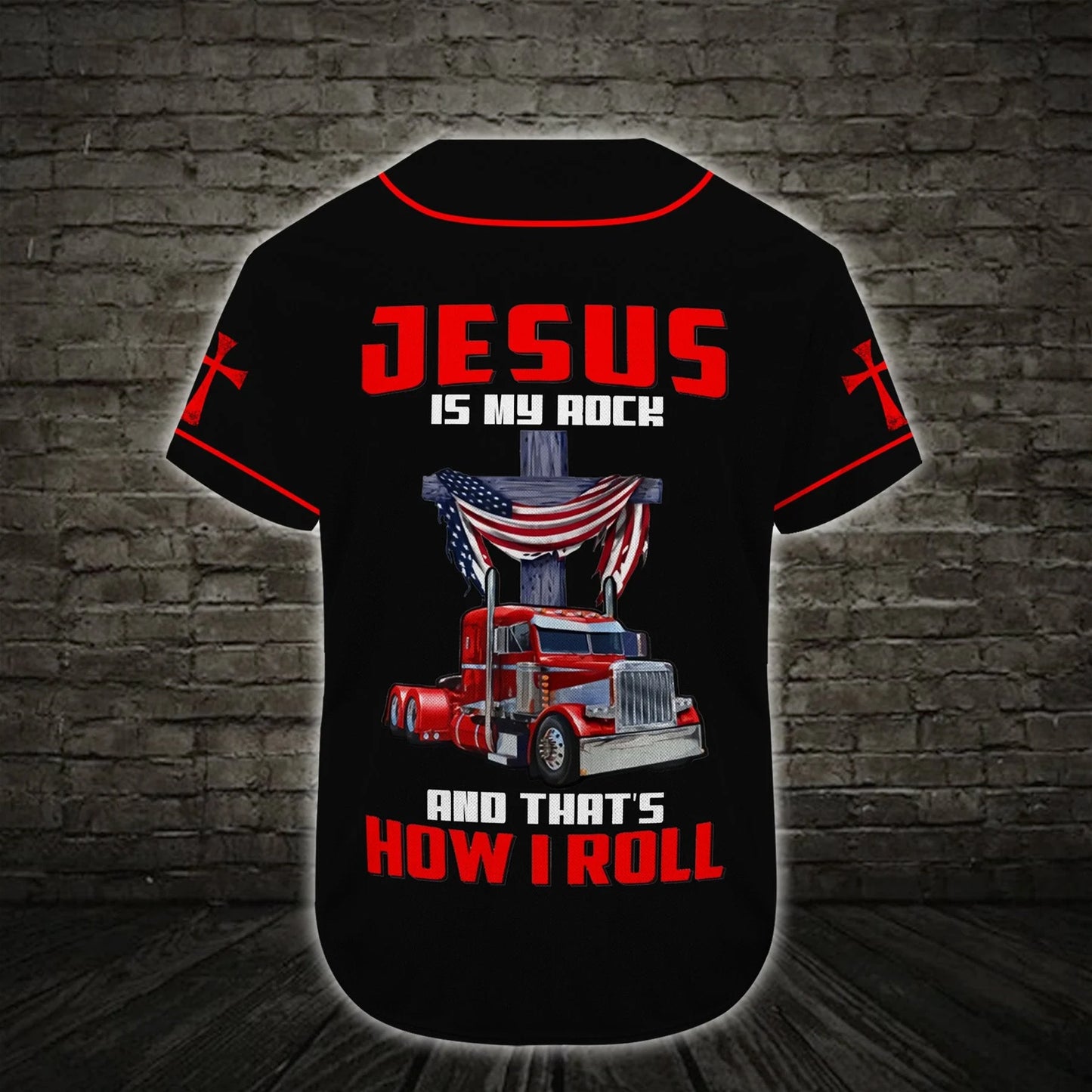 Personalized Jesus Baseball Jersey - Cross, Trucker Baseball Jersey - Gift For Christians - Jesus Is My Rock Custom Baseball Jersey Shirt For Men Women