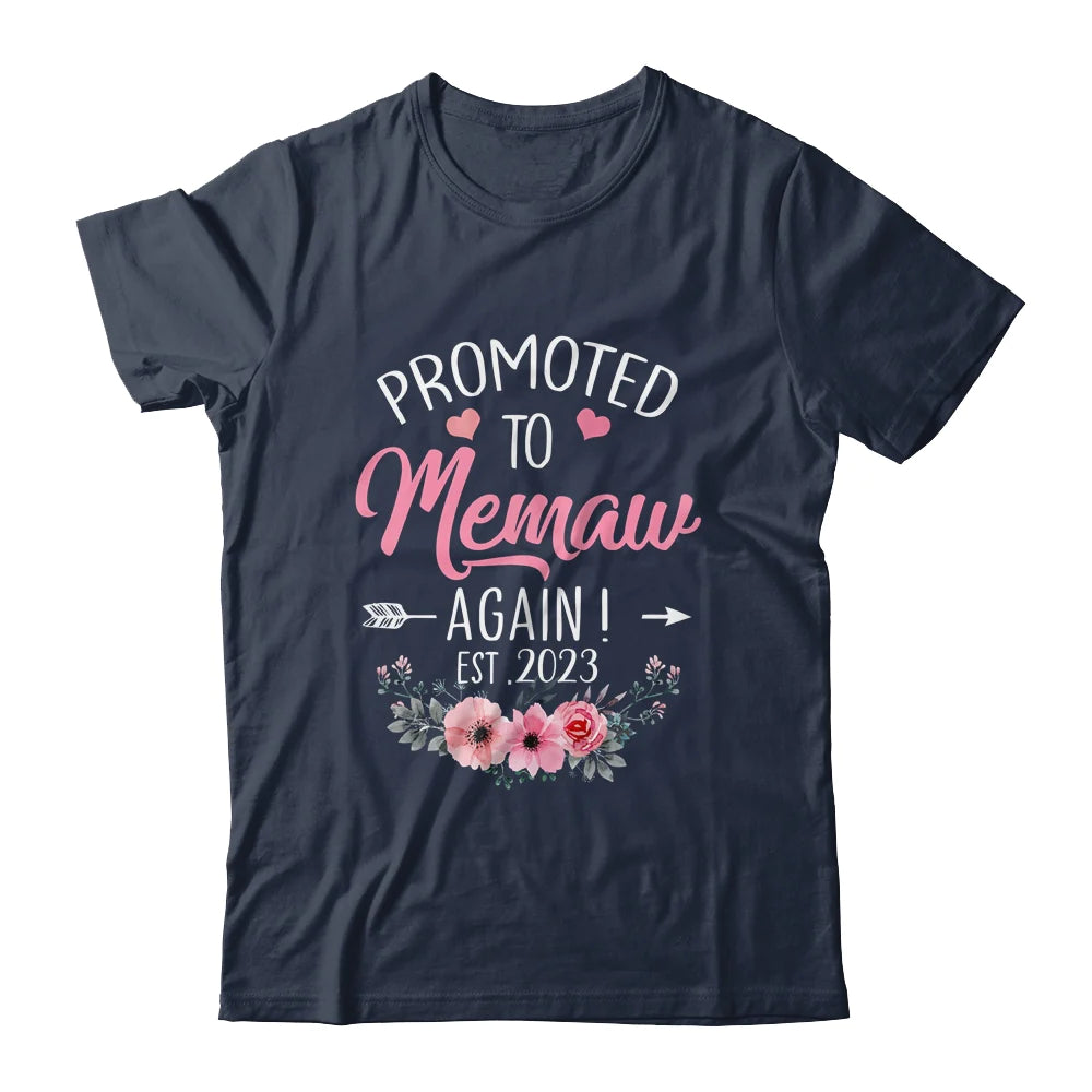 Grandmother Floral Mother's Day T-shirt, Promoted To Memaw Again 2023 Personalized Shirt - Custom Name Gift For Gigi, Nana, Mimi