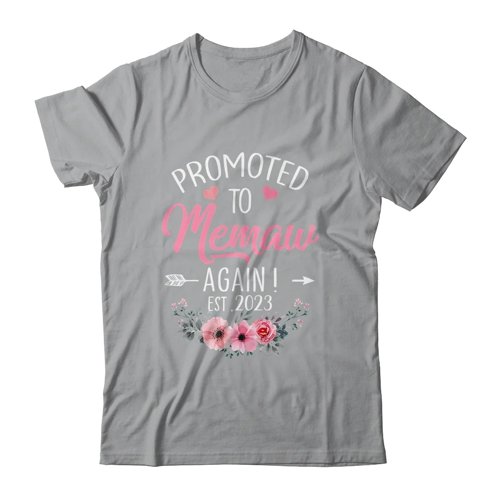 Grandmother Floral Mother's Day T-shirt, Promoted To Memaw Again 2023 Personalized Shirt - Custom Name Gift For Gigi, Nana, Mimi