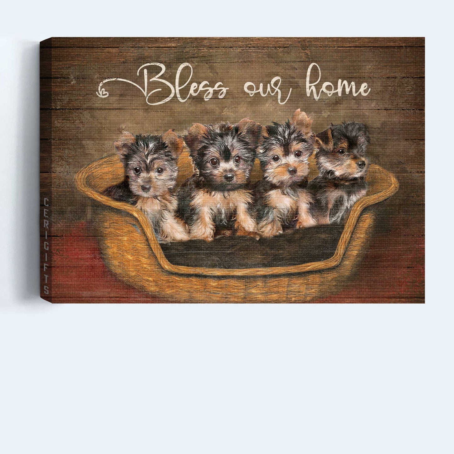 Yorkshire Terrier Landscape Canvas- Little Yorkshire Terriers- Gift for dog lover- Bless our home - Dogs Landscape Canvas Prints, Wall Art