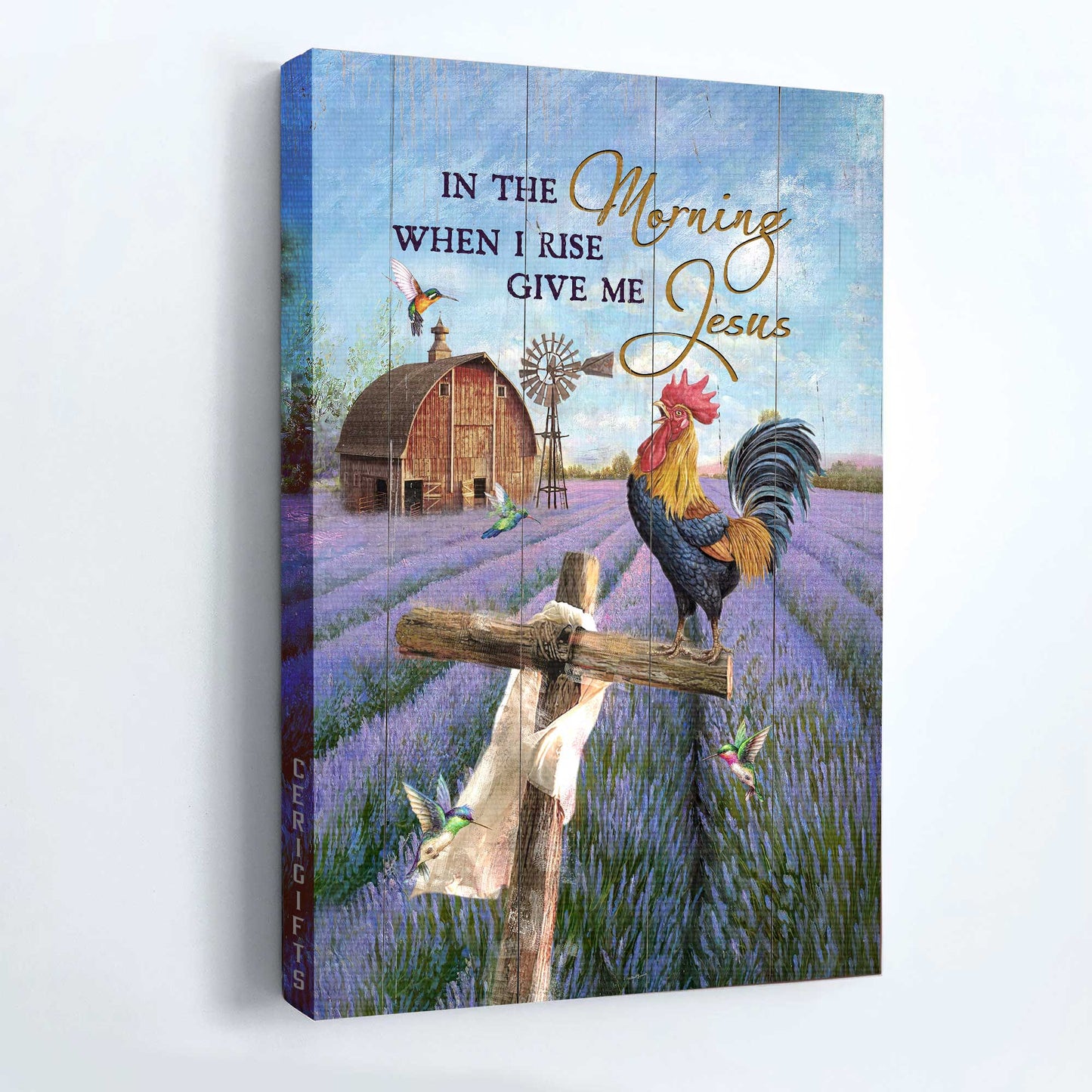 Jesus Portrait Canvas- Rooster drawing, Lavender field, Cross- Gift for Christian- In the morning when I rise, Give me Jesus - Portrait Canvas Prints, Christian Wall Art