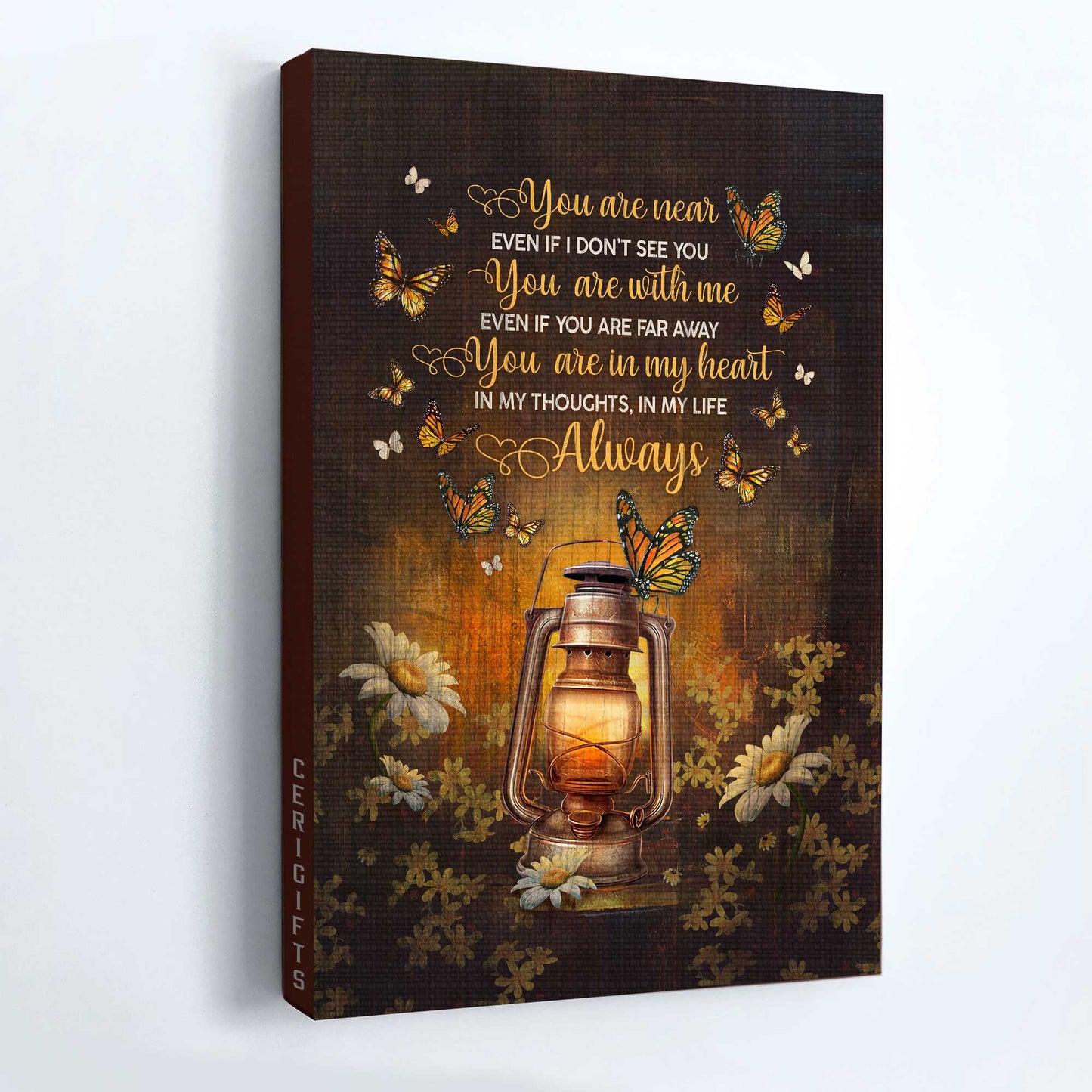 Memorial Portrait Canvas - Antique lantern, Beautiful night, Orange butterfly Portrait Canvas - Memorial Gift For Family Members - You are in my heart