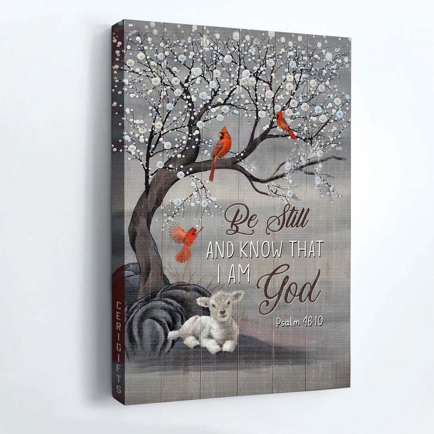 Jesus Portrait Canvas - Snow tree, Red cardinal painting, White lamb- Gift for Christian- Be still and know that I am God - Portrait Canvas Prints, Wall Art