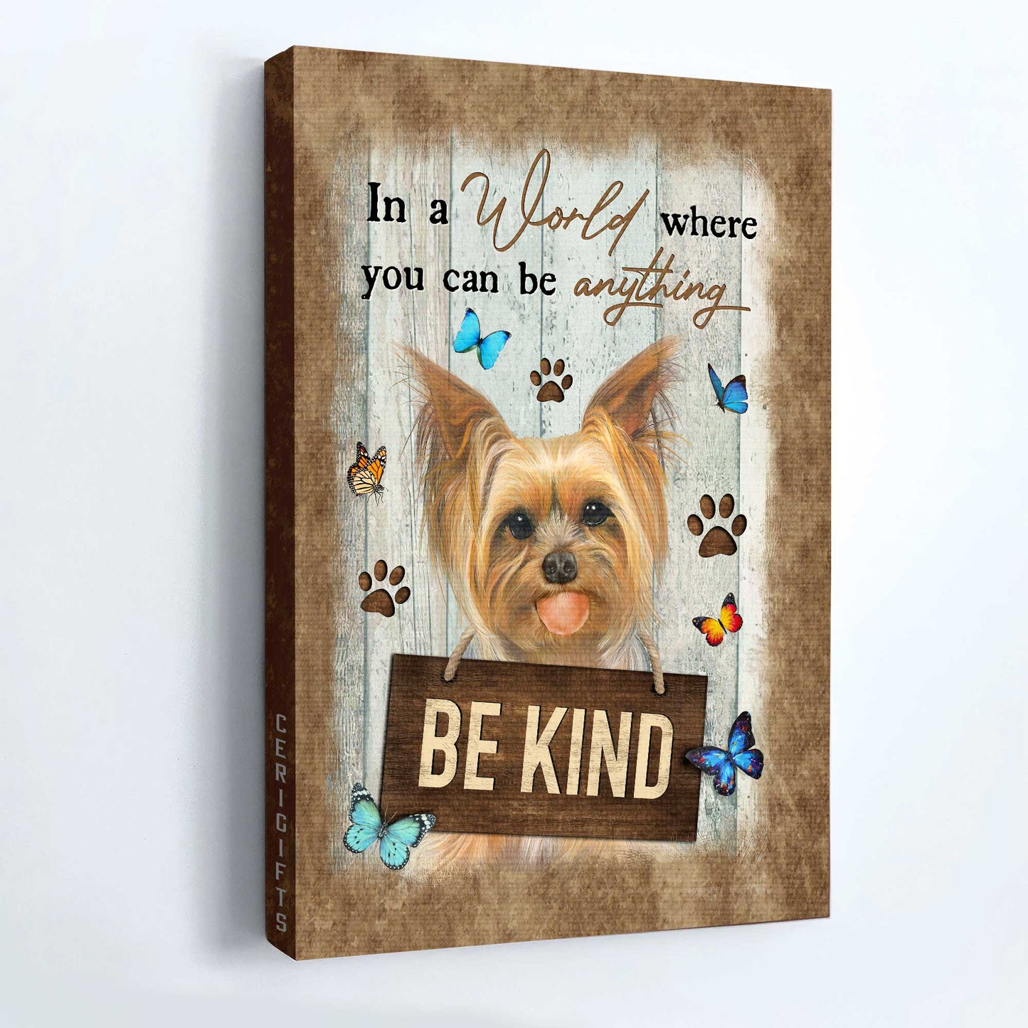 Yorkshire Terrier Portrait Canvas- Cute Yorkie, Blue butterfly canvas- Gift for Yorkshire Terrier lover- In a world where you can be anything