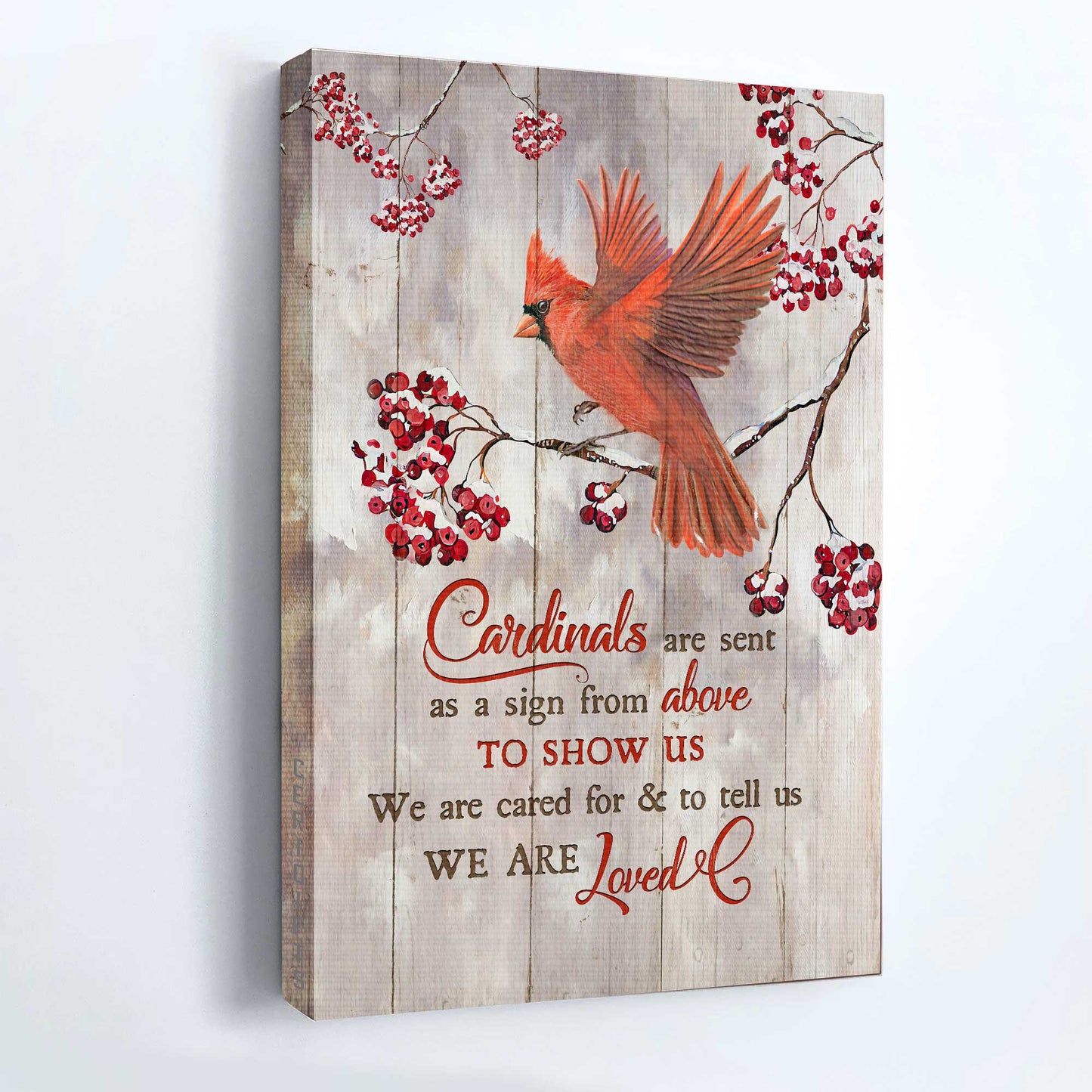 Memorial Portrait Canvas - Red cardinal, Frozen cranberry - Gift For Member Family - Cardinals are sent as a sign from above to show us we are loved - Heaven Portrait Canvas