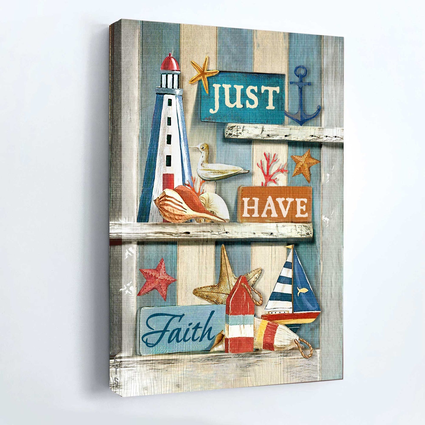 Jesus Portrait Canvas- Pretty lighthouse, Ocean vibe, Summer painting canvas- Gift for Christian- Just have faith - Portrait Canvas Prints, Christian Wall Art