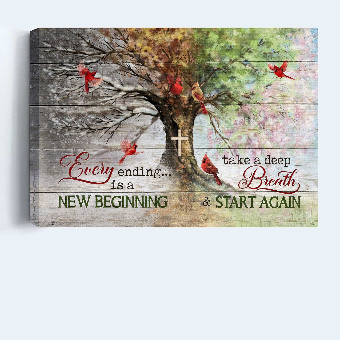 Jesus Landscape Canvas - Red Cardinal Landscape Canvas, Christian Wall Art - Amazing Four seasons tree, God, Faith, - Gift For Christian