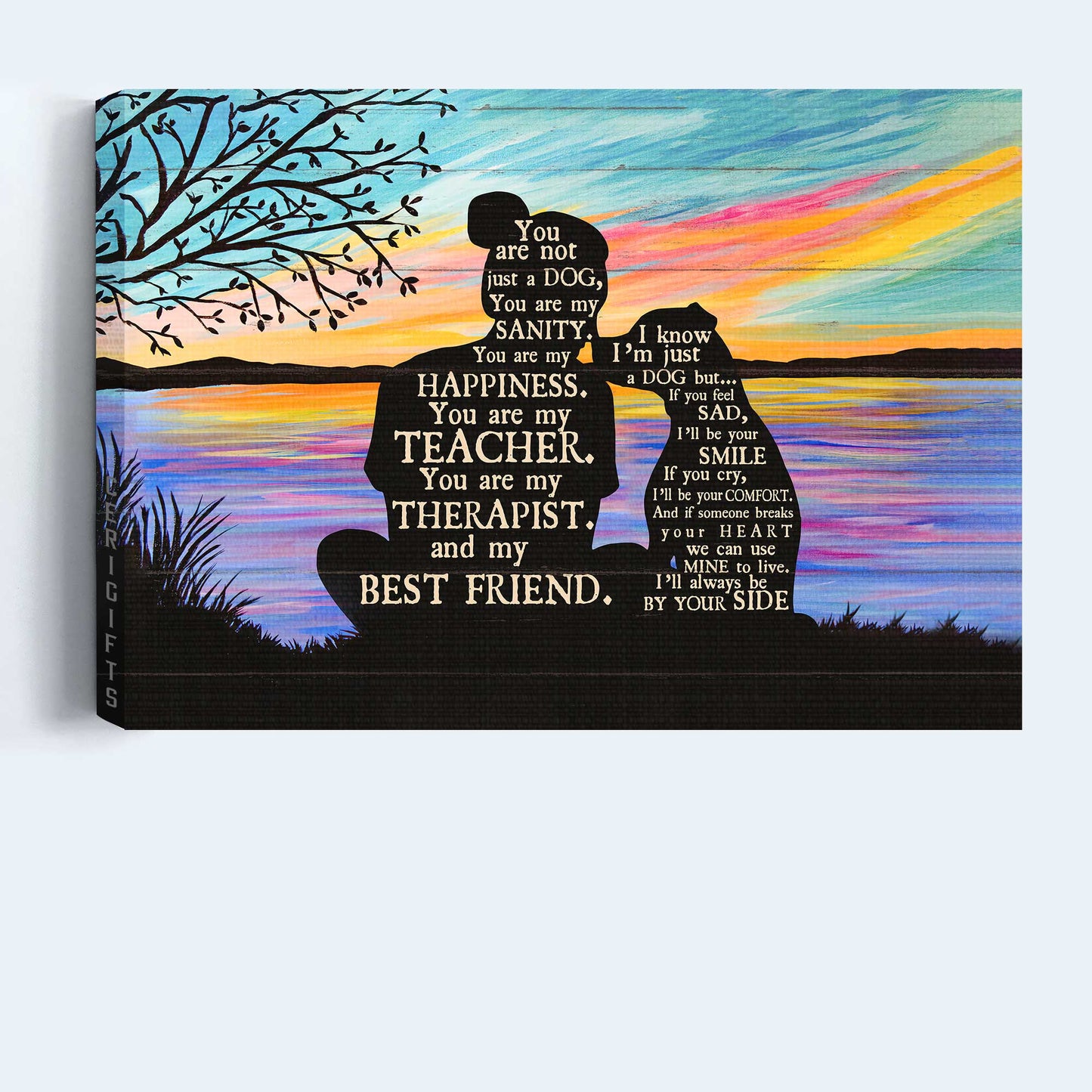 PitBull Landscape Canvas - By the riverside, Shadow Landscape Canvas - Gift For Pit Bull Lover - You are not just a dog, you're my happiness Landscape Canvas