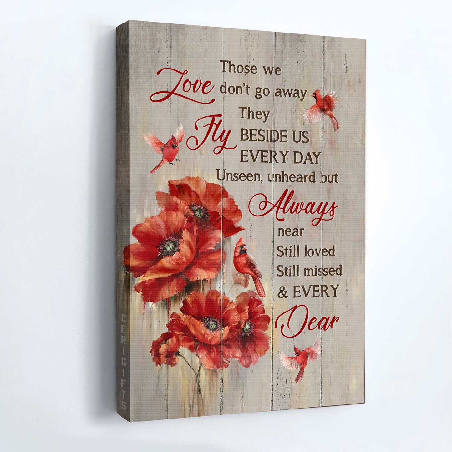 Memorial Landscape Canvas - Red cardinal Landscape Canvas, Christian Wall Art - Brilliant poppy flower Wall Decor Framed Gift For Christian - Heaven Portrait Canvas Prints