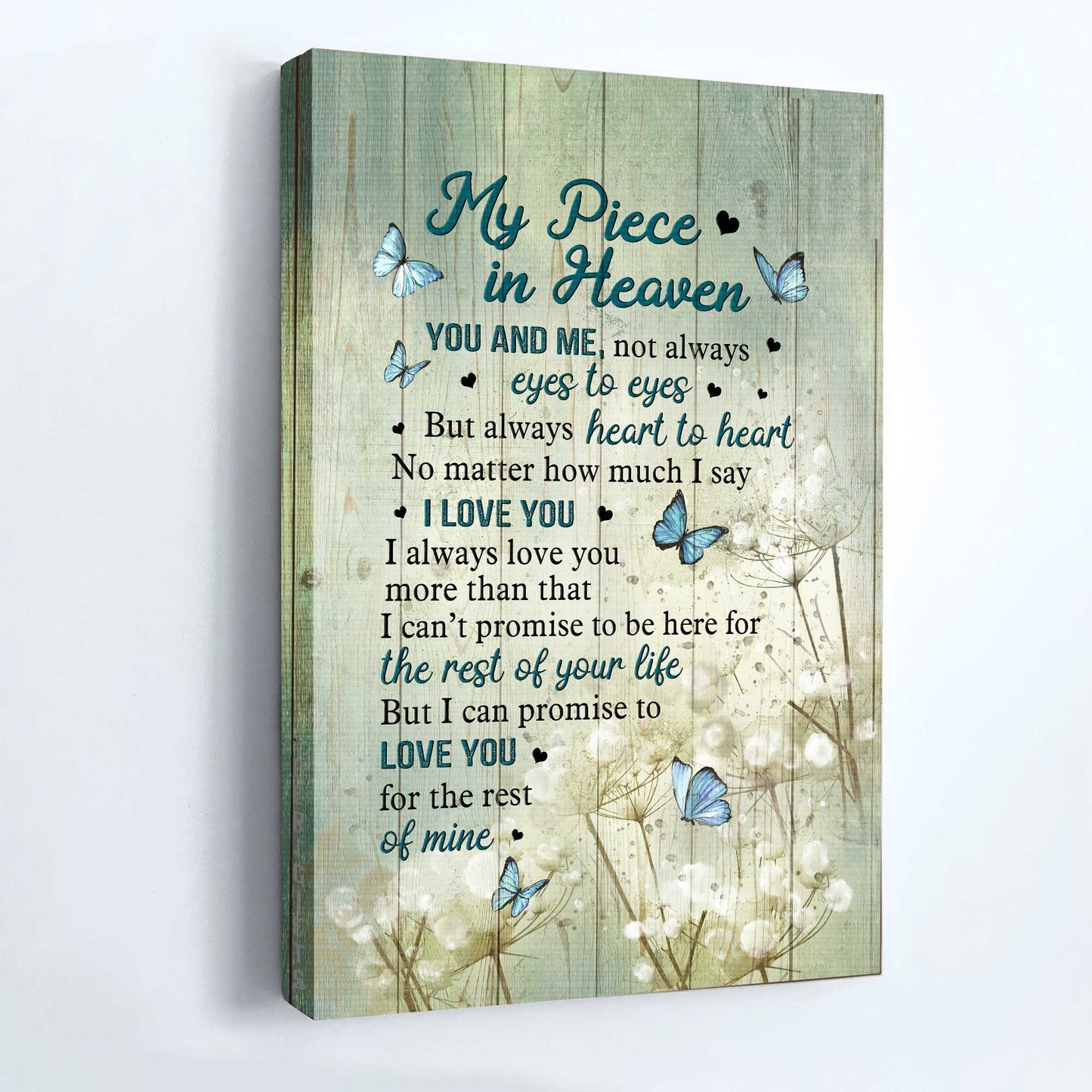 Memorial Portrait Canvas- Baby Flower, Butterfly, Heaven Portrait Canvas- Gift For Members Family- You & Me Not Always Eyes To Eyes But Always Heart To Heart
