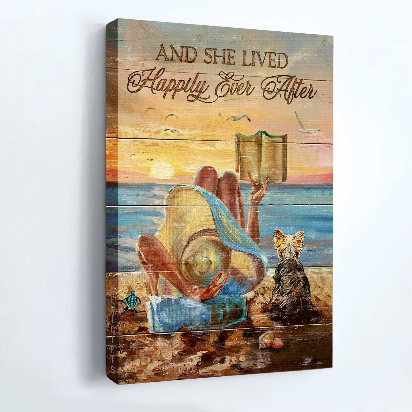 Yorkshire Terrier Portrait Canvas- Beach Landscape, Horizon, Yorkshire, Beautiful Girl Yorkshire Canvas- Gift For Yorkshire Terrier Lover- And She Lived Happily With Her